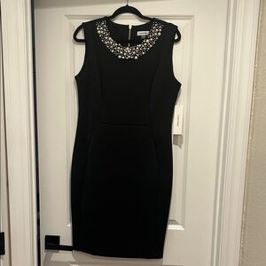 Calvin Klein Black Dress with Pearl Embellishments